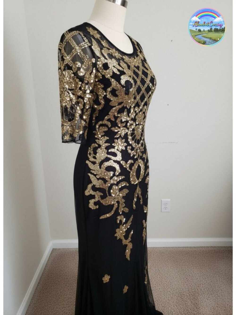 Vijiv Vintage 1920s Long Sequin Evening Gown Prom Wedding Dress